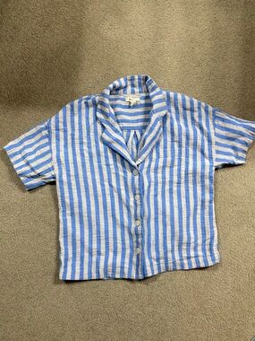 Madewell Blue and White Striped Short-Sleeve Button-Up Lounge/PJ Shirt